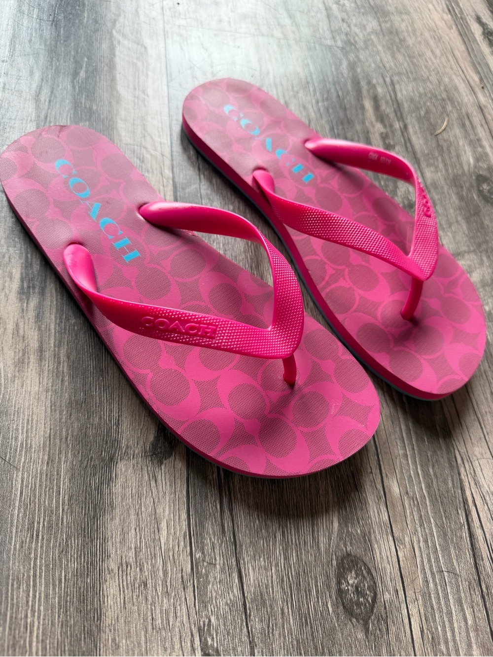 Coach Hot Pink Signature Logo Flip Flops